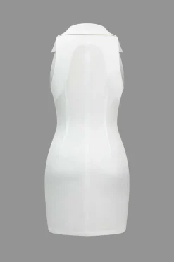 MICAS Mini Dresses-Multi-Button Collared Pocket Mini Dress WHITE