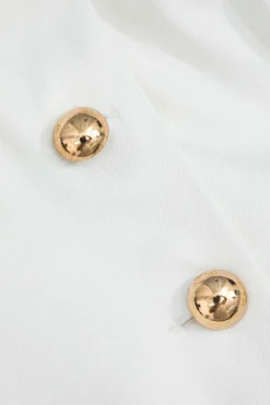 MICAS Mini Dresses-Multi-Button Collared Pocket Mini Dress WHITE