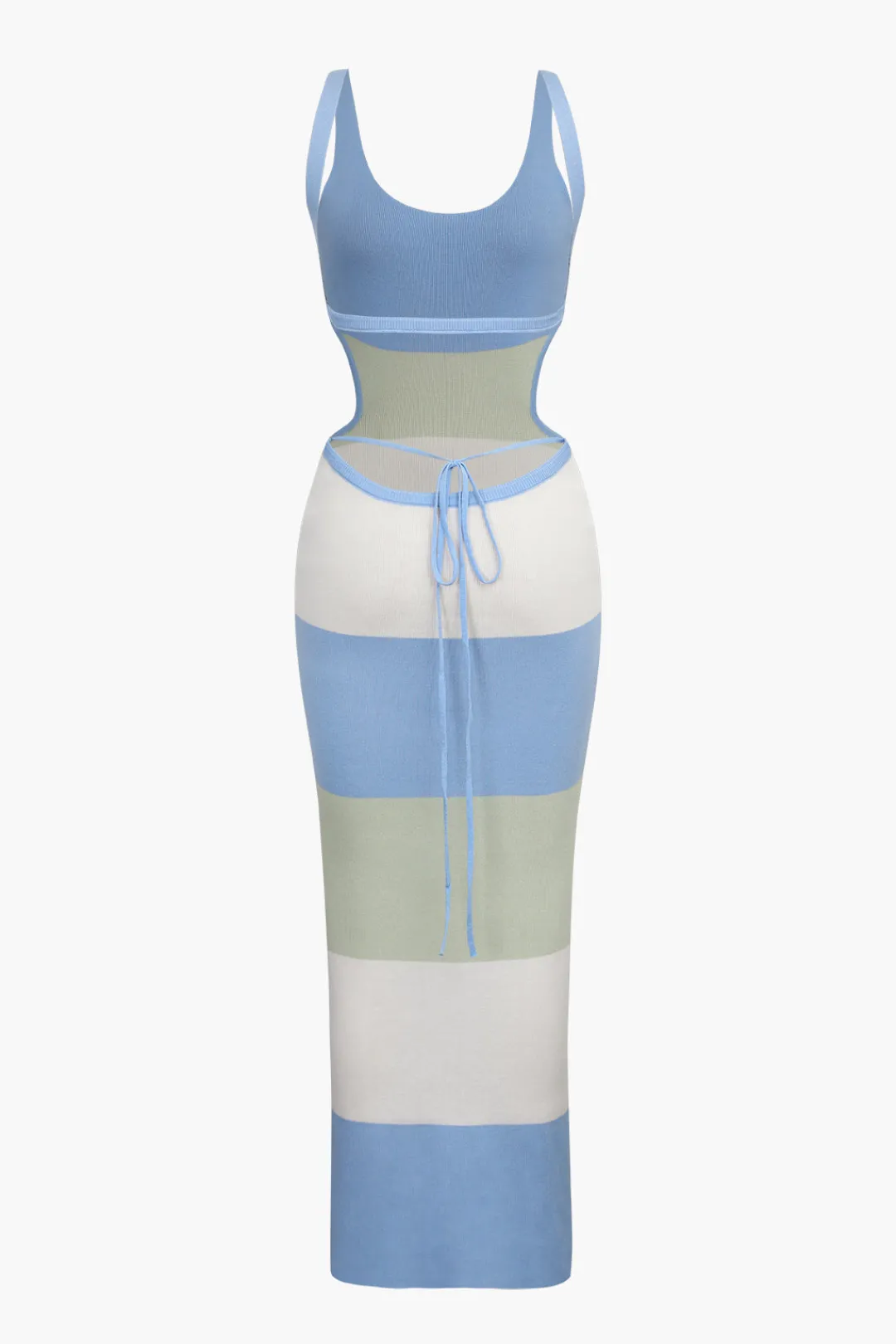 MICAS Knitwear|Maxi Dresses-Multicolored Stripe Knitted Backless Maxi Dress