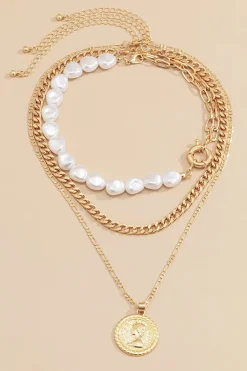 MICAS Necklaces|Accessories-Multi-Layer Pearl Necklace GOLD