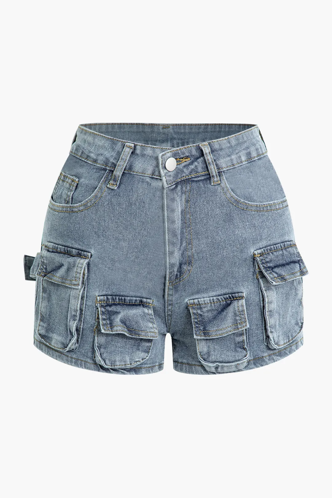 MICAS Cargo Pants|Shorts-Multi-Pocket Denim Cargo Shorts LIGHT WASH BLUE