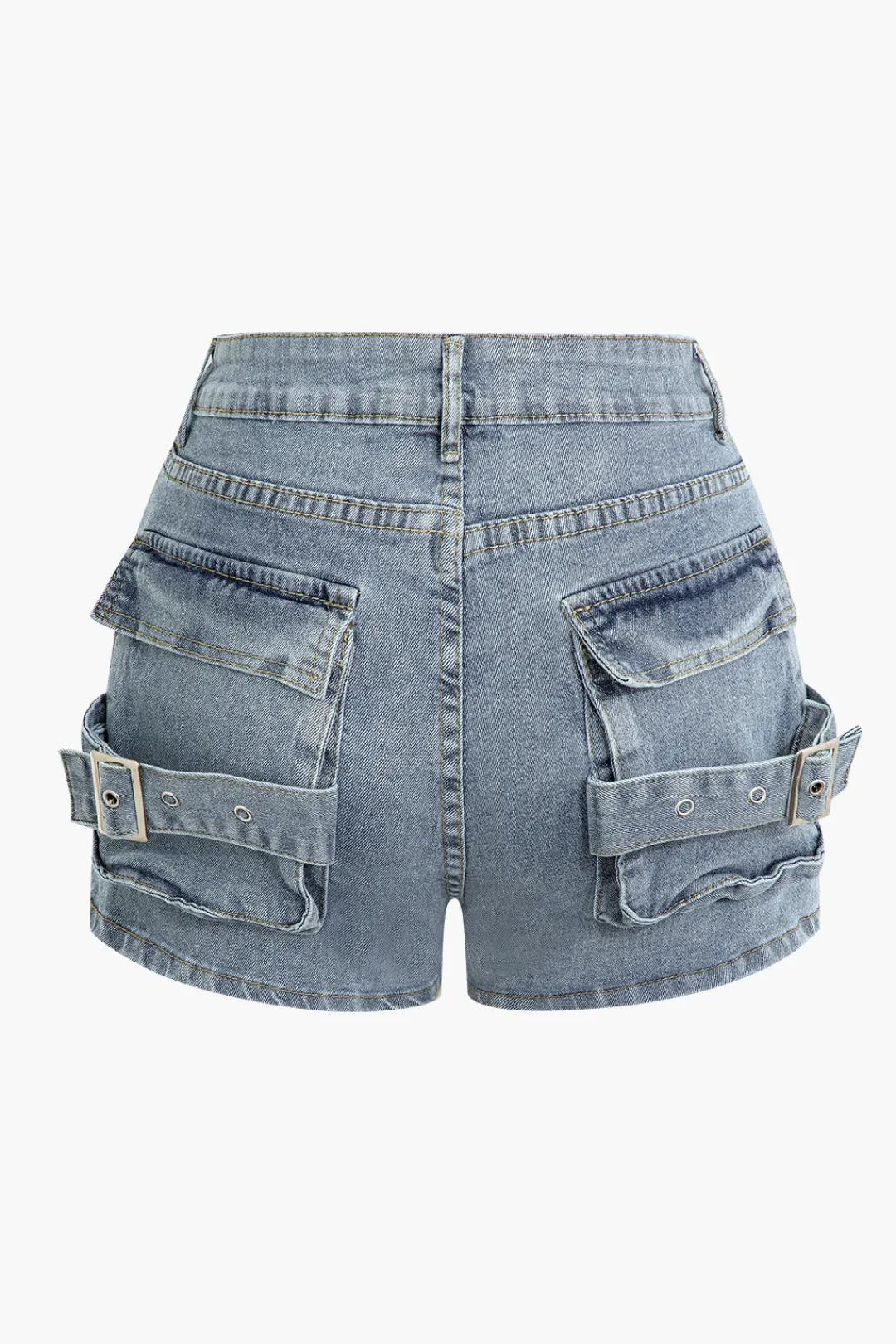MICAS Cargo Pants|Shorts-Multi-Pocket Denim Cargo Shorts LIGHT WASH BLUE