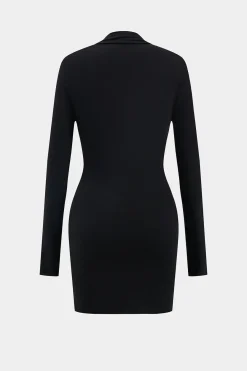 MICAS Long Sleeve Dresses|Mini Dresses-Neck Ring Long Sleeve Mini Dress BLACK
