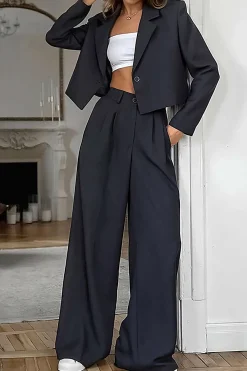 MICAS Blazers|Pant Sets-Notched Lapel Blazer And High Waist Trousers Set DARK GRAY