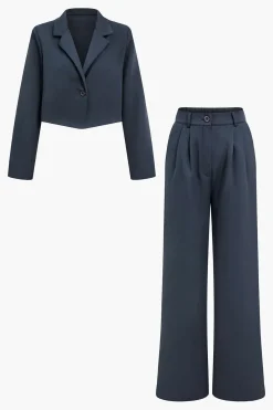 MICAS Blazers|Pant Sets-Notched Lapel Blazer And High Waist Trousers Set DARK GRAY