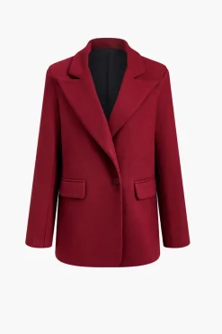 MICAS Outerwear|Blazers-Notched Lapel Buttoned Blazers With Fake Pockets BURGUNDY