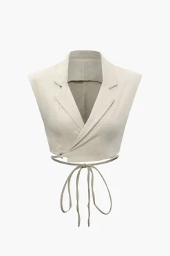 MICAS Pant Sets-Notched Lapel Tie Back Vest And Straight Leg Suit Pants Set