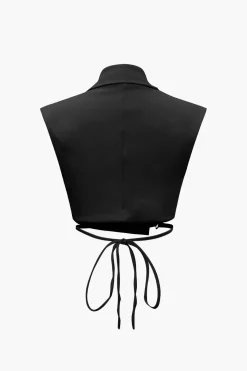 MICAS Pant Sets-Notched Lapel Tie Back Vest And Straight Leg Suit Pants Set