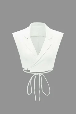 MICAS Pant Sets-Notched Lapel Tie Back Vest And Straight Leg Suit Pants Set