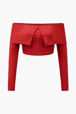 MICAS Pant Sets-Off Shoulder Cropped Top And Flared Leg Pants Set CHILI