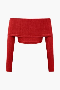 MICAS Pant Sets-Off Shoulder Cropped Top And Flared Leg Pants Set CHILI