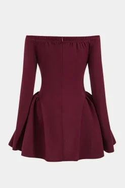MICAS Long Sleeve Dresses|Mini Dresses-Off Shoulder Long Sleeve Mini Dress BURGUNDY