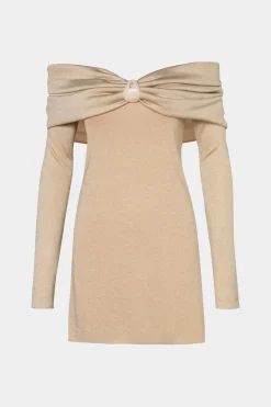 MICAS Long Sleeve Dresses|Mini Dresses-Off Shoulder Long Sleeve Mini Dress BEIGE