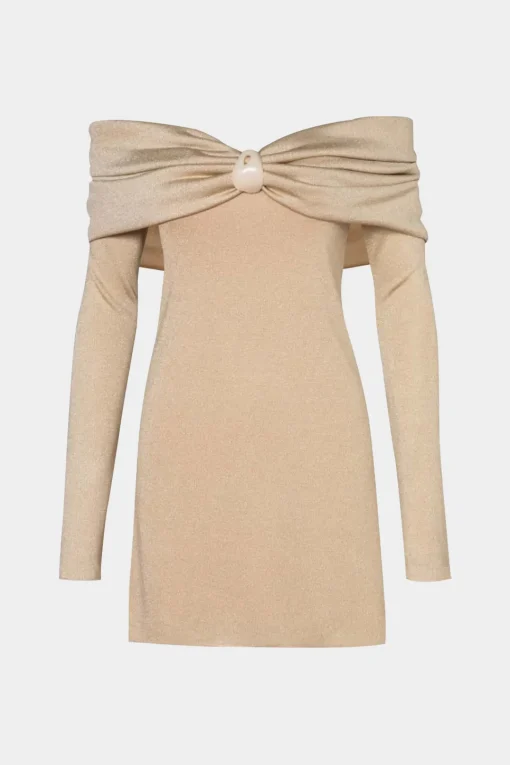MICAS Long Sleeve Dresses|Mini Dresses-Off Shoulder Long Sleeve Mini Dress BEIGE