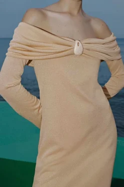 MICAS Long Sleeve Dresses|Mini Dresses-Off Shoulder Long Sleeve Mini Dress BEIGE
