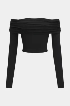 MICAS Skirt Sets-Off Shoulder Long Sleeve Top And Skirt Set BLACK