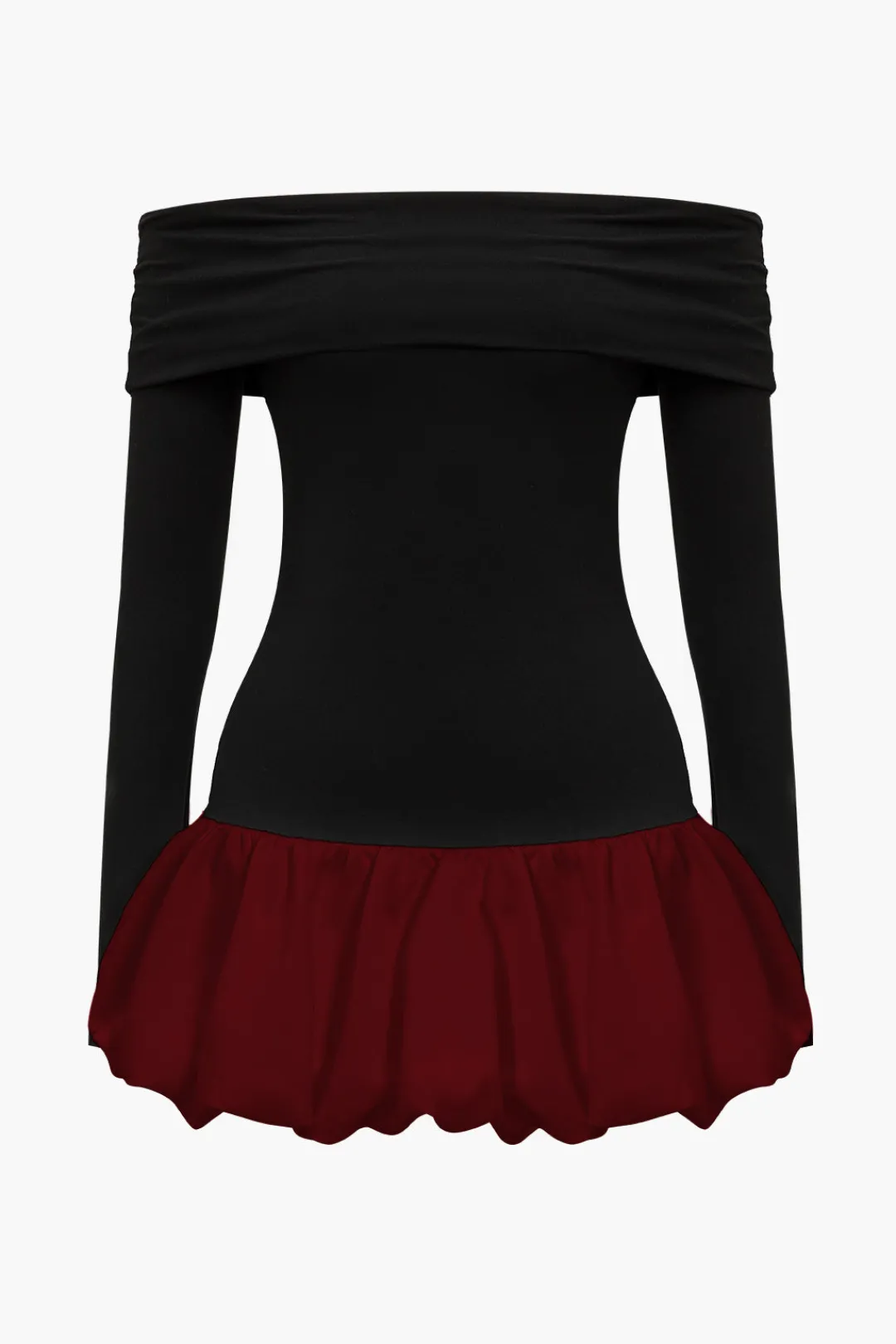 MICAS Long Sleeve Dresses|Mini Dresses-Off Shoulder Patchwork Mini Dress