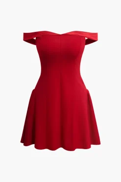 MICAS Mini Dresses-Off Shoulder Pleated Mini Dress