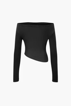 MICAS Pant Sets-Off Shoulder Ruched Asymmetric Top And Straight Leg Pants Set