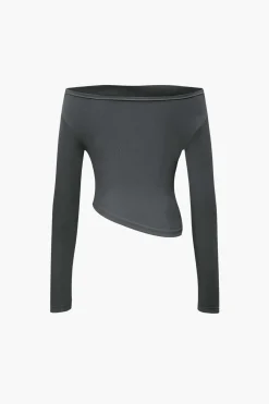 MICAS Pant Sets-Off Shoulder Ruched Asymmetric Top And Straight Leg Pants Set