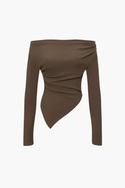 MICAS Pant Sets-Off Shoulder Ruched Asymmetric Top And Straight Leg Pants Set