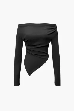 MICAS Pant Sets-Off Shoulder Ruched Asymmetric Top And Straight Leg Pants Set