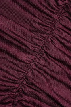 MICAS Mini Dresses|Long Sleeve Dresses-Off Shoulder Ruched Long Sleeve Mini Dress BURGUNDY