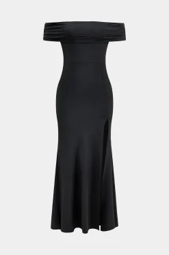MICAS Maxi Dresses-Off Shoulder Slit Sleeveless Maxi Dress BLACK