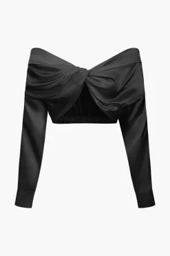 MICAS Long Sleeve Tops|Long Sleeves Tops-Off The Shoulder Twist Crop Blouse