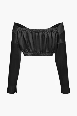 MICAS Long Sleeve Tops|Long Sleeves Tops-Off The Shoulder Twist Crop Blouse