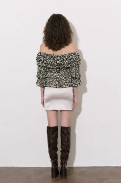 MICAS Long Sleeve Tops|Long Sleeves Tops-Off-The-Shoulder Chiffon Peplum Top BLACK