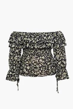 MICAS Long Sleeve Tops|Long Sleeves Tops-Off-The-Shoulder Chiffon Peplum Top BLACK