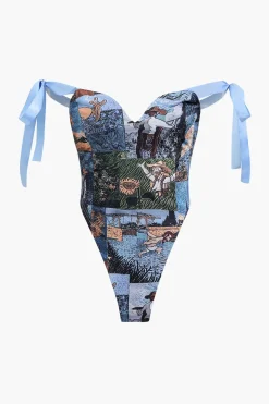 MICAS Pant Sets-Oil Painting Pattern Drawstring Strappy Top And Pocket Trousers Set MULTICOLOR