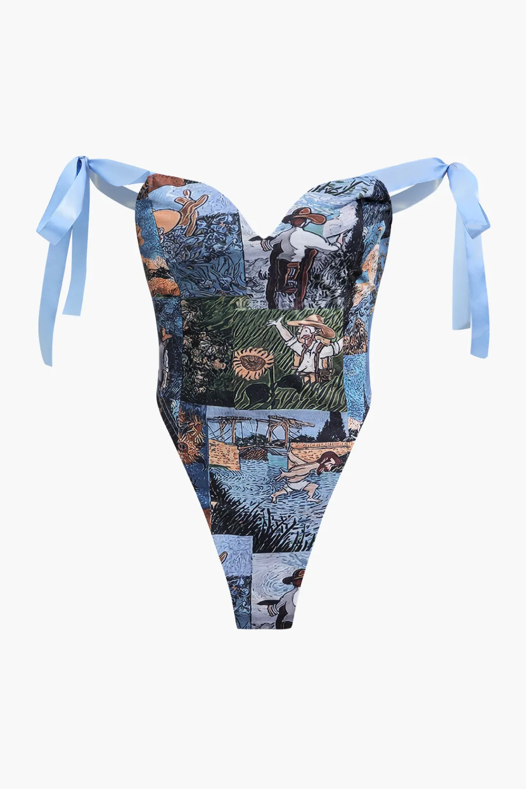 MICAS Pant Sets-Oil Painting Pattern Drawstring Strappy Top And Pocket Trousers Set MULTICOLOR