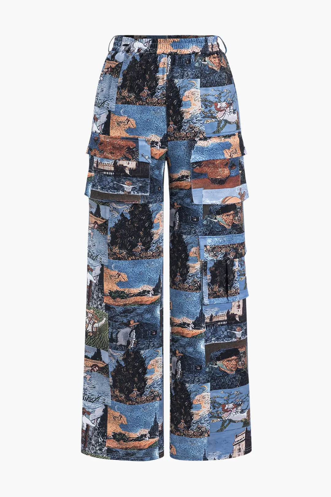 MICAS Pant Sets-Oil Painting Pattern Drawstring Strappy Top And Pocket Trousers Set MULTICOLOR