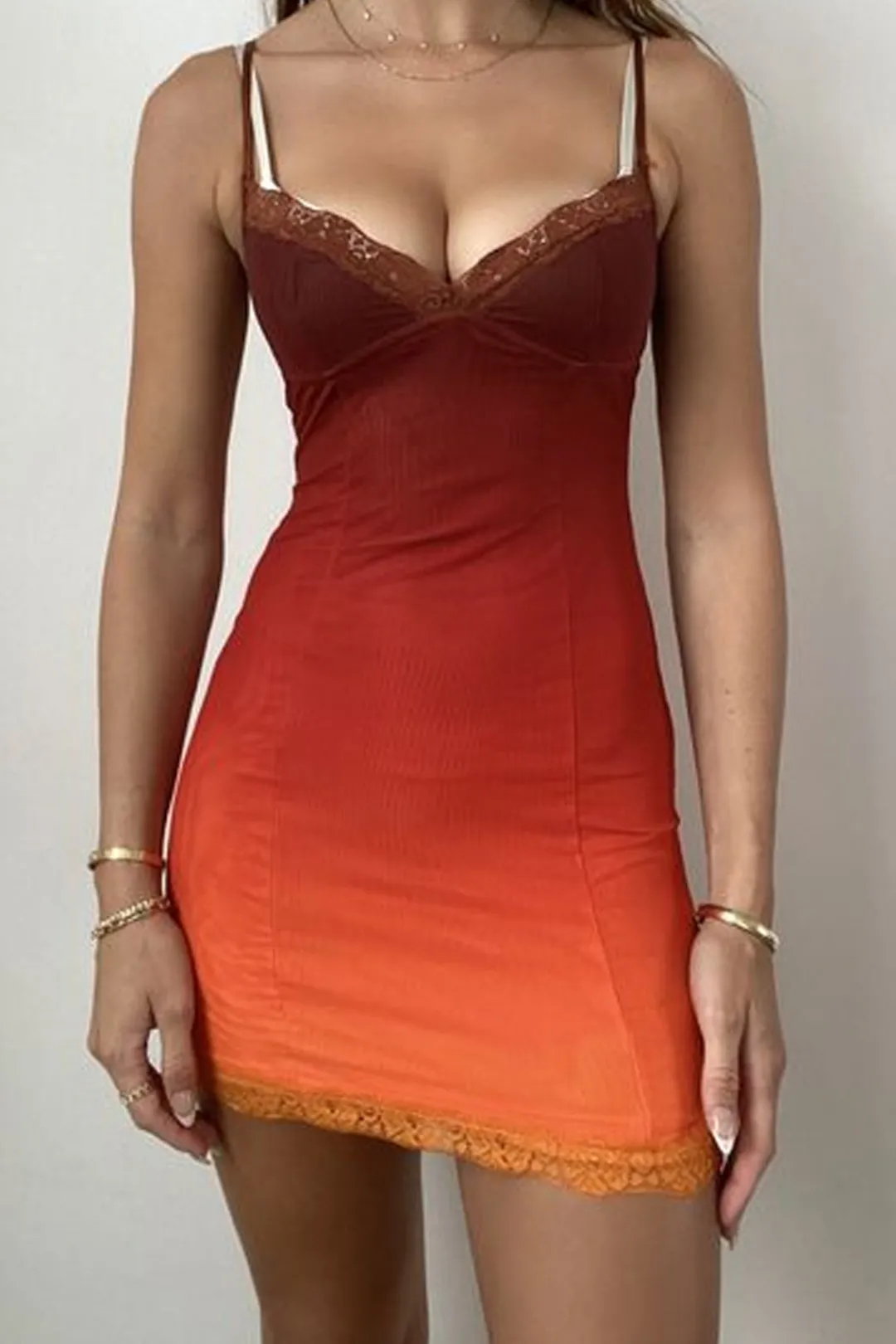 MICAS Mini Dresses-Ombre Lace Trim Mini Dress MULTICOLOR