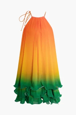MICAS Mini Dresses-Ombre Layer Ruffle Mini Dress ORANGE