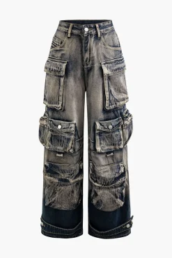 MICAS Jeans|Cargo Pants-Ombre Multi Pocket Wide Leg Cargo Jeans