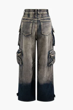 MICAS Jeans|Cargo Pants-Ombre Multi Pocket Wide Leg Cargo Jeans