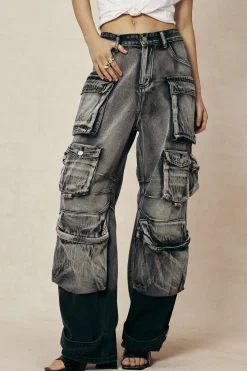 MICAS Jeans|Cargo Pants-Ombre Multi Pocket Wide Leg Cargo Jeans