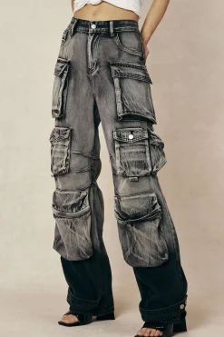 MICAS Jeans|Cargo Pants-Ombre Multi Pocket Wide Leg Cargo Jeans