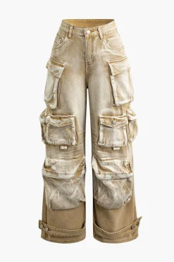 MICAS Jeans|Cargo Pants-Ombre Multi Pocket Wide Leg Cargo Jeans