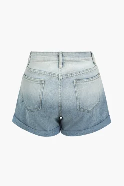 MICAS Shorts-Ombre Print Button Zipper Denim Shorts LIGHT WASH BLUE
