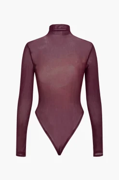 MICAS Bodysuits-Ombre Print Mesh Long Sleeve Bodysuit MAROON