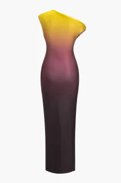 MICAS Maxi Dresses-Ombre Print One Shoulder Asymmetrical Maxi Dress BRICK