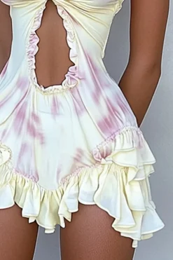 MICAS Mini Dresses-Ombre Print Ruffle Halter Cut Out Mini Dress PINK