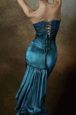 MICAS Tube Tops-Ombre Print Satin Tie Back Strapless Tube Top SKY BLUE