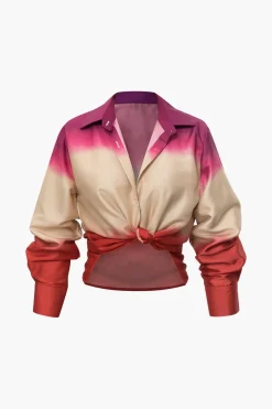MICAS Long Sleeve Tops|Long Sleeves Tops-Ombre Satin Long Sleeve Shirt MULTICOLOR