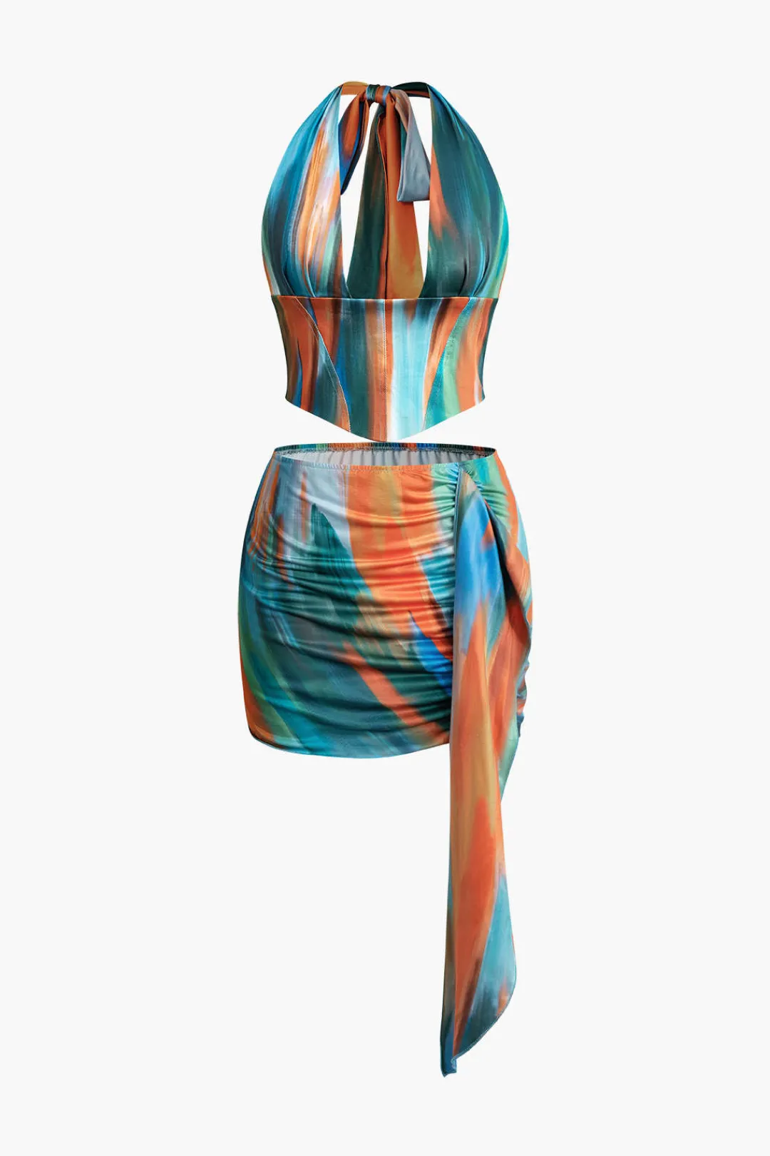 MICAS Skirt Sets|Vacation Sets-Ombre Tie Halter Tank Top And Mini Skirt Set MULTICOLOR