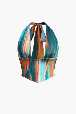 MICAS Skirt Sets|Vacation Sets-Ombre Tie Halter Tank Top And Mini Skirt Set MULTICOLOR